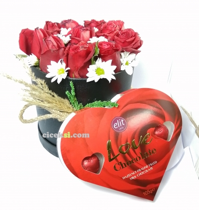  Erzurum Çiçek Gönder Kalp Çikolatalı Kutu Gül 