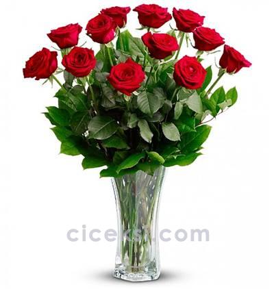 kır Çiçekleri vazo arajman Çiçeği & Ürünü Vazoda 12 Kırmızı Gül 