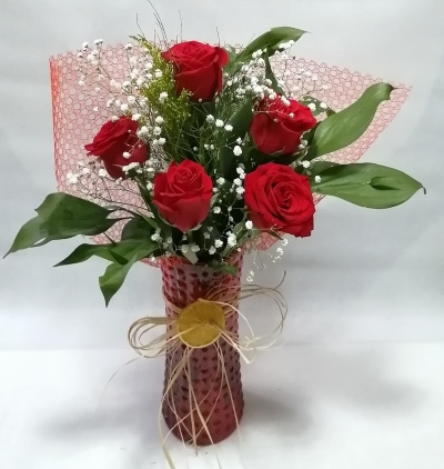 vazoda 12 kırmızı gül ve ayıcık Çiçeği & Ürünü ANNEM ÖZEL  